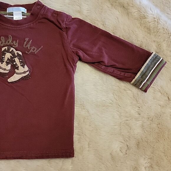 JANIE AND JACK MAROON AND STRIPED LONG-SLEEVE "GIDDY UP!" TEE, SIZE 12-18 MONTHS - Picture 3 of 11